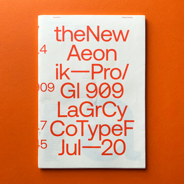 Aeonik Pro (CoType Foundry), book cover. Buy and sell the best font specimen books, journals, magazines and posters with The Print Arkive.