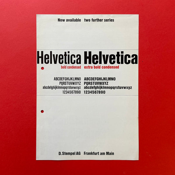 Helvetica Bold Condensed and Helvetica Extra Bold Condensed, D. Stempel AG. [Specimen Sheet] - book cover. Buy and sell the best vintage type specimen books, journals, magazines and posters with The Print Arkive.