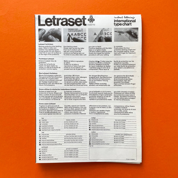 Letraset international type chart (1970s). Buy and sell the best dry transfer graphic design books, journals, magazines and posters with The Print Arkive.